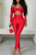 Red Casual Solid Color Patchwork Backless Off Shoulder Skinny Jumpsuits