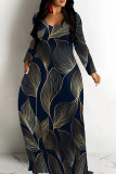 Multicolor Casual Print Patchwork O Neck Long Dresses