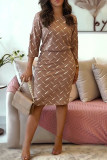 Camel Print Basic O Neck Half Sleeve Two Pieces