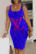 Blue Red Sexy Letters Patchwork U Neck Long Dresses
