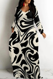 Brown Casual Gradient Print Colorblock Pocket Contrast V Neck Printed Dresses