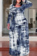 Blue Casual Leopard Print Faux Denim Print Contrast O Neck Printed Plus Size Dresses