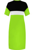 Red Casual Patchwork Pocket Contrast V Neck Long Plus Size Dresses