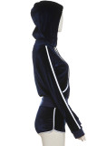 Blue Casual Letters Draw String Pocket Patchwork Zipper Contrast Zipper Collar Long Sleeve Two Pieces