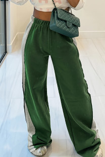 Green Casual Patchwork Contrast Loose Mid Waist Wide Leg Patchwork Bottoms