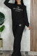Black Casual Letters Pocket Patchwork O Neck Long Sleeve Two Pieces