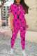 Pink Casual Letters Patchwork O Neck Short Sleeve Two Pieces