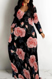 Multicolor Casual Print Patchwork O Neck Long Dresses