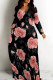 Pink Black Casual Print Patchwork O Neck Long Dresses