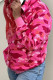 Red Casual Print Patchwork Zipper Zipper Collar Tops
