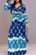 Dark Blue Casual Letters Patchwork Strap Design V Neck Long Dresses