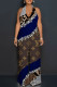 Blue Brown Casual Letter Print Backless Contrast Halter Loose Jumpsuits