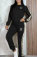 Black Casual Letters Patchwork O Neck Long Sleeve Two Pieces