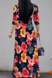 Green Casual Print Patchwork V Neck Long Dresses