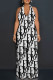 White Casual Letter Print Backless Contrast Halter Loose Jumpsuits