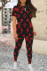 Black Red Casual Letters Patchwork O Neck Short Sleeve Two Pieces