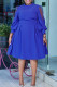 Blue Casual Solid Color Patchwork Half A Turtleneck Long Sleeve Plus Size Dresses