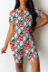 Red White Casual Daily Letter Print Gradient Contrast O Neck Short Sleeve Two Pieces