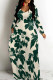 Ink Green Casual Print Patchwork O Neck Long Dresses