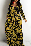 Multicolor Casual Print Patchwork O Neck Long Dresses
