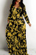 Black Gold Casual Print Patchwork O Neck Long Dresses