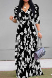 Green Casual Print Patchwork V Neck Long Dresses