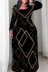 Black Casual Print Patchwork O Neck Long Plus Size Dresses