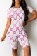 Powder White Casual Daily Letter Print Gradient Contrast O Neck Short Sleeve Two Pieces