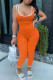 Orange Fashion Casual Patchwork Solid Slip Jumpsuits