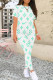 White Casual Letters Patchwork O Neck Short Sleeve Two Pieces