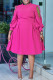 Rose Red Casual Solid Color Patchwork Half A Turtleneck Long Sleeve Plus Size Dresses