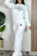 White Casual Letters Pocket Patchwork O Neck Long Sleeve Two Pieces