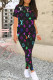 Black Casual Letters Patchwork O Neck Short Sleeve Two Pieces
