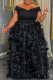 Black Casual Solid Color Patchwork V Neck Long Plus Size Dresses