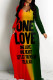 Red Green Casual Print Basic V Neck Long Dresses