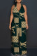 Ink Green Casual Letter Print Backless Contrast Halter Loose Jumpsuits
