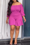 Rose Red Casual Solid Color Patchwork Off Shoulder Fitted Rompers