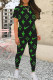 Black Green Casual Letters Patchwork O Neck Short Sleeve Two Pieces
