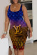 Blue Purple Sexy Letters Patchwork U Neck Long Dresses