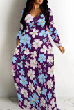 Multicolor Casual Print Patchwork O Neck Long Dresses