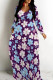 Dark Purple Casual Print Patchwork O Neck Long Dresses