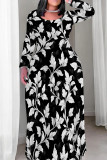 Multicolor Casual Print Patchwork O Neck Long Plus Size Dresses