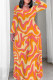 Orange Yellow Casual Print Patchwork O Neck Long Plus Size Dresses