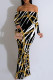 Black And White Sexy Gradient Chain print Contrast Off Shoulder One Step Skirt Dresses
