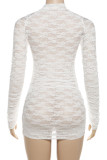 White Sexy Solid Color Patchwork Ruched Half A Turtleneck Wrapped Skirt Dresses