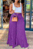 Pink Fashion Casual Solid Fold Regular High Waist Wide Leg Trousers