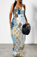 Multicolor Sexy Letter Print Pocket Contrast V Neck Printed Dresses