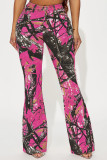 Pink Casual Print Buttons Patchwork Zipper Boot Cut Mid Waist Speaker Full Print Bottoms