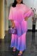 Rose Red Casual Gradient Print Patchwork O Neck Long Dresses