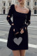 Black Sexy Solid Color Hollow Out Patchwork Backless Strap Design Square Neck A Line Dresses